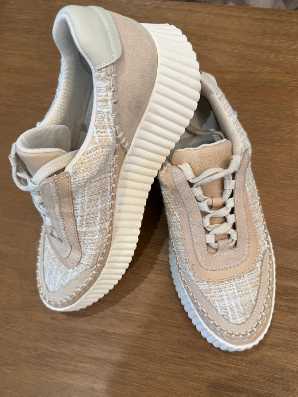 Dolce Vita Beige & Cream Textile Suede Platform Sneakers